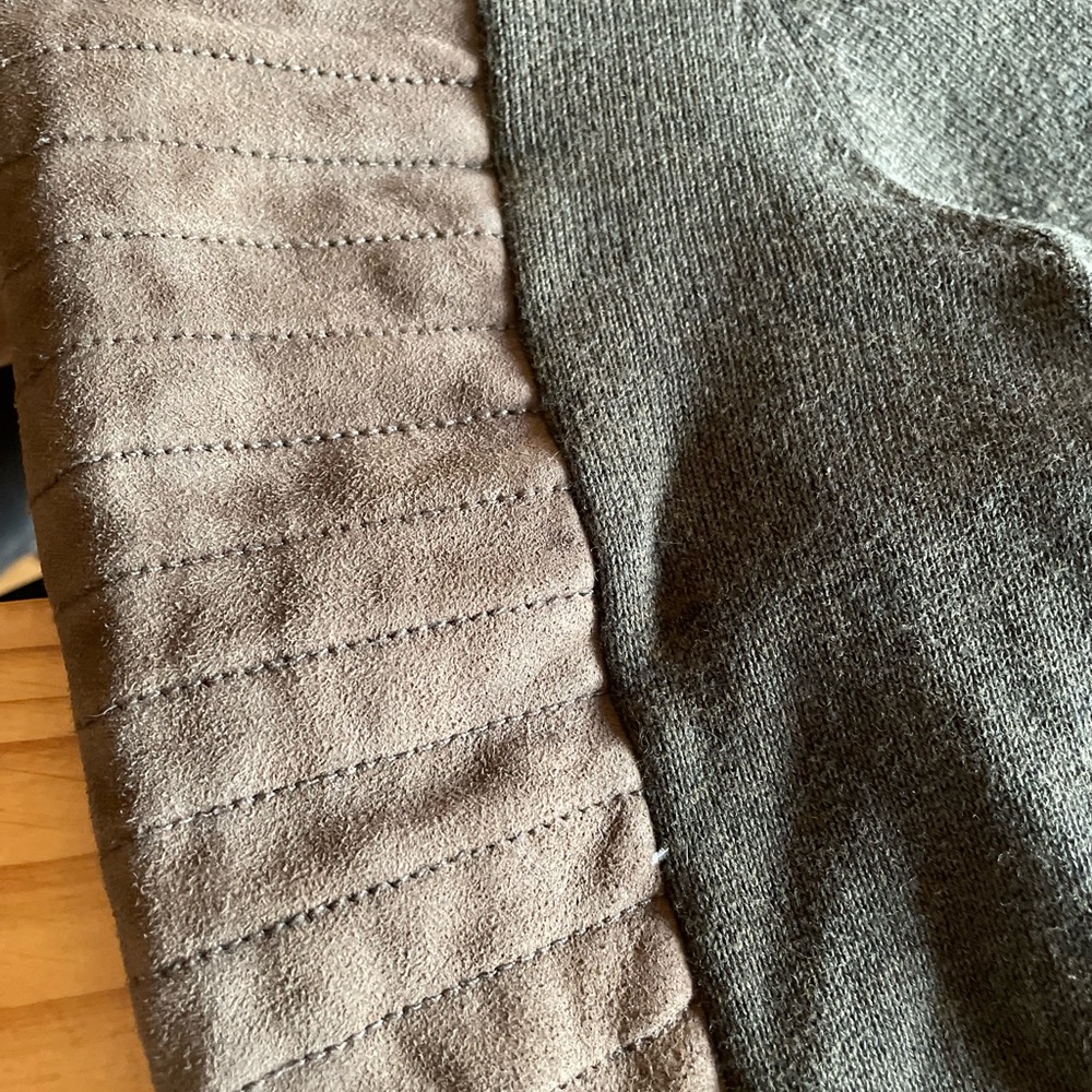 All Saints Olive Green Sweater with Leather Shoulders - Picture 6 of 10